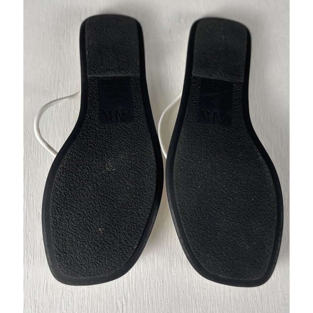 Zara women slip on sandal Square Toe White Gold Straps Size 38 US 7.5 - Picture 4 of 12